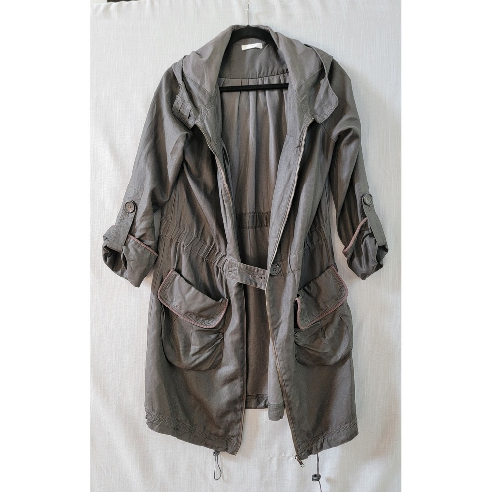 Promod Charcoal Utility Parka Jacket Hooded Roll Tab Sleeve Gorpcore Grunge M